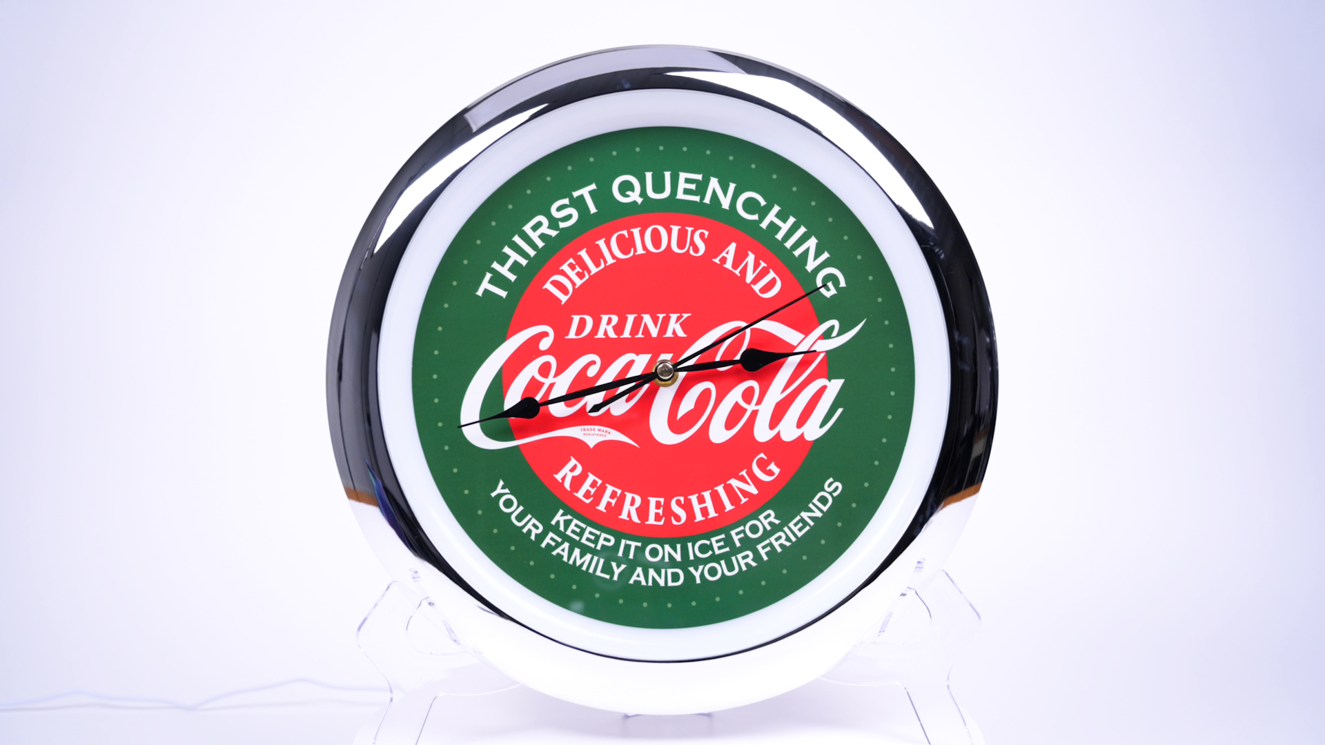 Watch Coca Cola Diner Chrome Tone 13 inch Glass Holiday Clock on