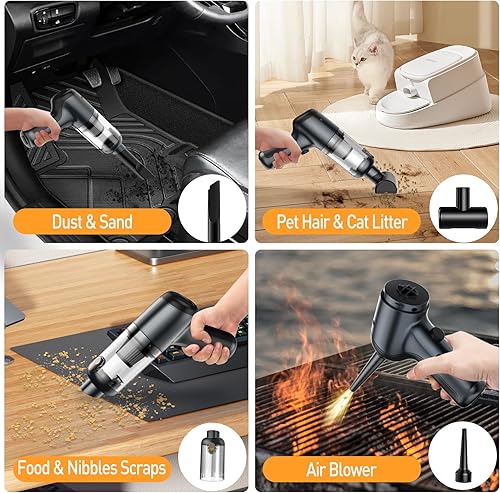 Miniatura 4 de YKSINX Mini aspiradora de mano inalámbrica, aspiradora portátil para automóvil, recargable, 3 en 1, soplador de aire y bomba de mano, aspiradora