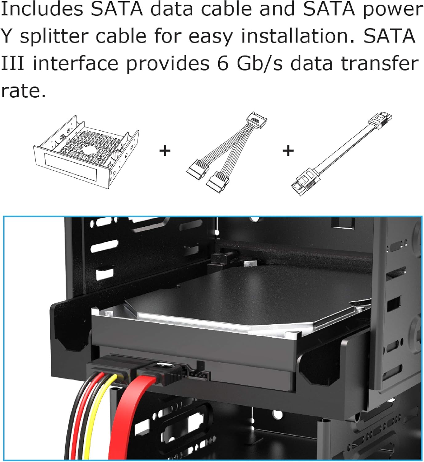 Akasa 3.5" Internal Device/SSD/HDD Adapter with SATA Cables | 3-in-1 | 5.25" to 2.5"/3.5" Bay Adapter | SATA Power Cable | SATA Data Cable | AK-HDA-12