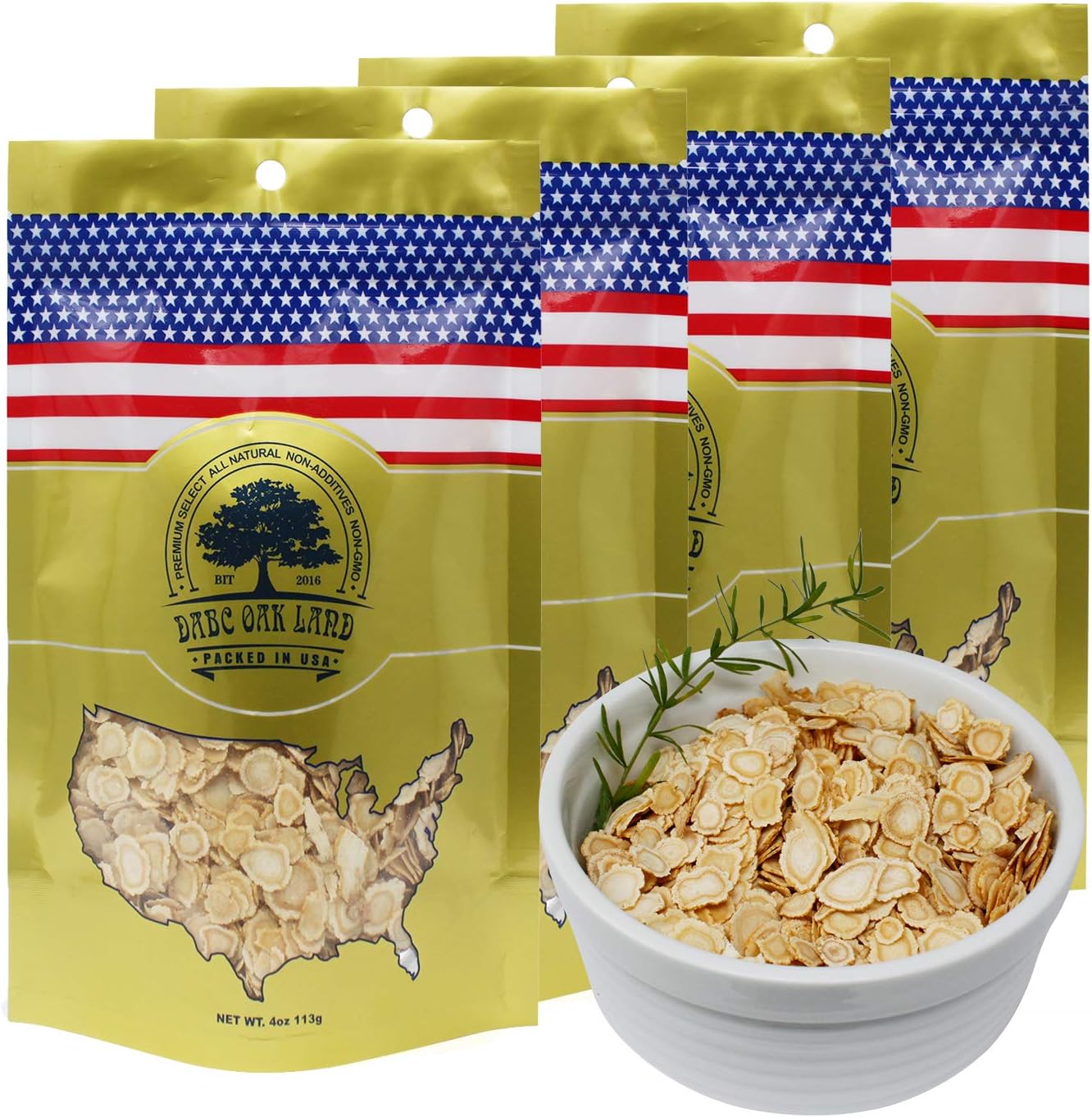 4 Bags of American Ginseng Slices from Wisconsin, DOL American Wisconsin Ginseng Slices Root for Tea, Energy for Men Women Mental Health Boosts Immunity, Gluten Free, 4 Bag of 4OZ,16 Ounces