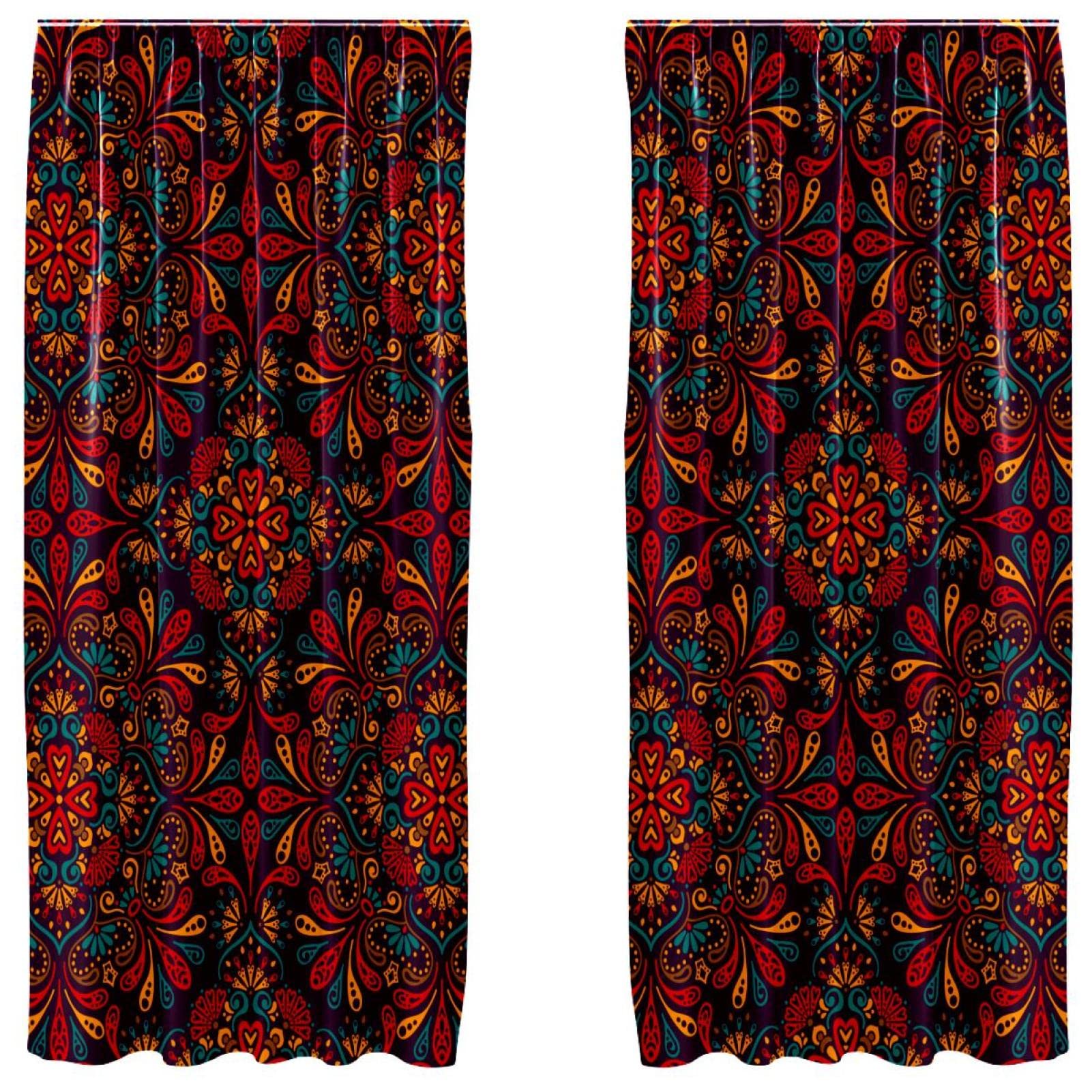Rideau mandala bohème lot de 2 panneaux de style vintage indien de 140x213 cm