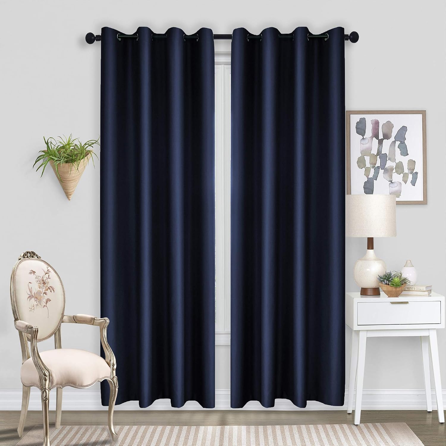 HOLKING Blackout Curtains Navy Themal Insulated Window Panels Room Darkening Energy Saving Noise Reducing Drapes for Bedroom/Living Room,Set of 2, 52 x 84 inch