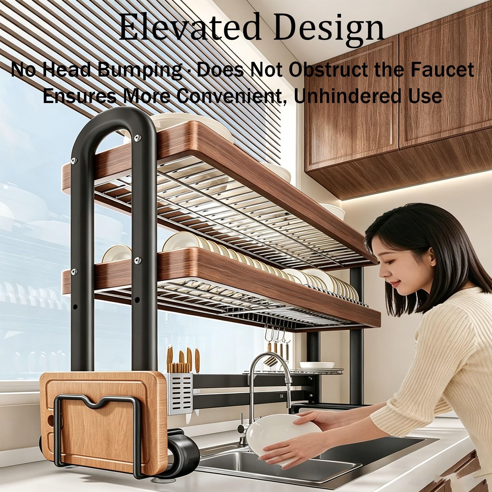Scolapiatti sopra il lavello, organizer da cucina a 2 ripiani in acciaio inox, grande scolapiatti antiruggine per risparmiare spazio moderno (75 x 31,8 x 80 cm)