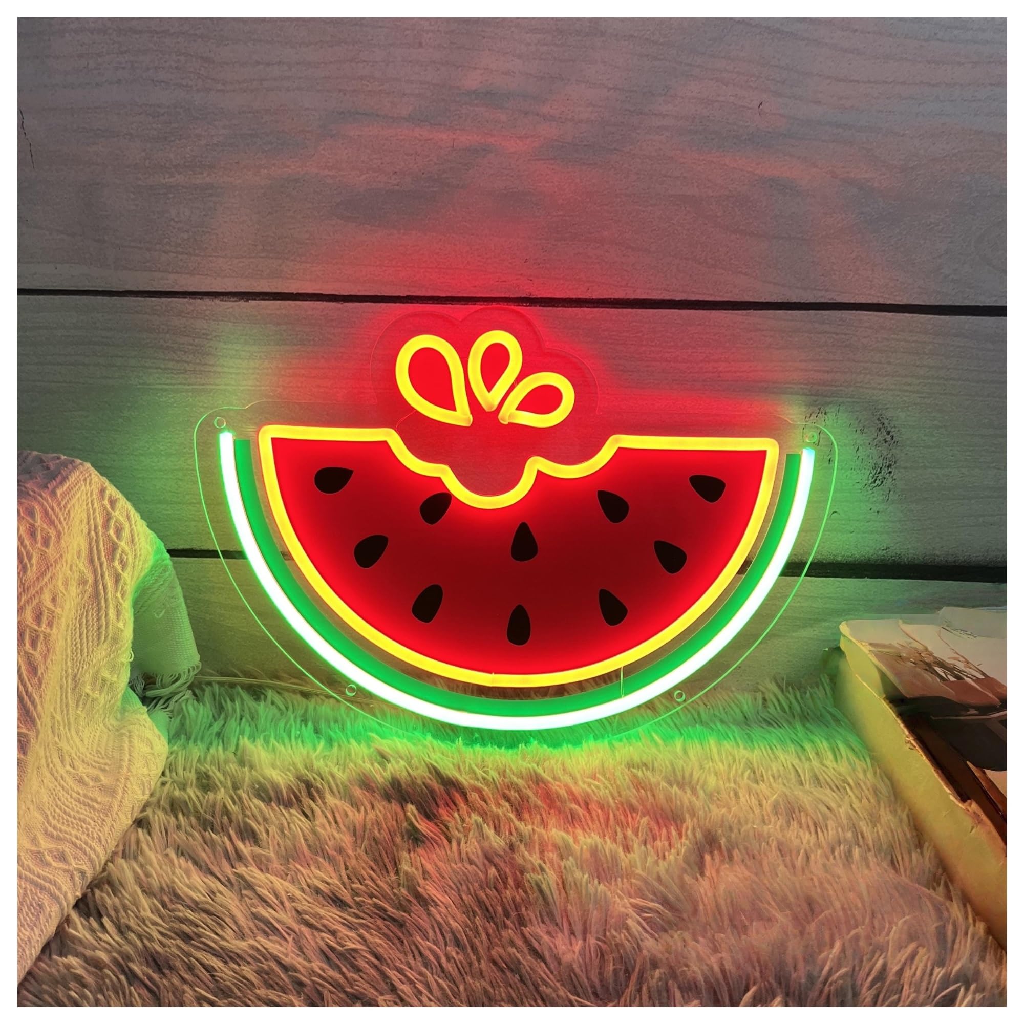 Insegna al Neon Insegna Al Neon Con Anguria, Luce A Stampa UV, Adatta Per Bar Di Frutta E Succhi, Decorazione Da Parete 32cmx45cm