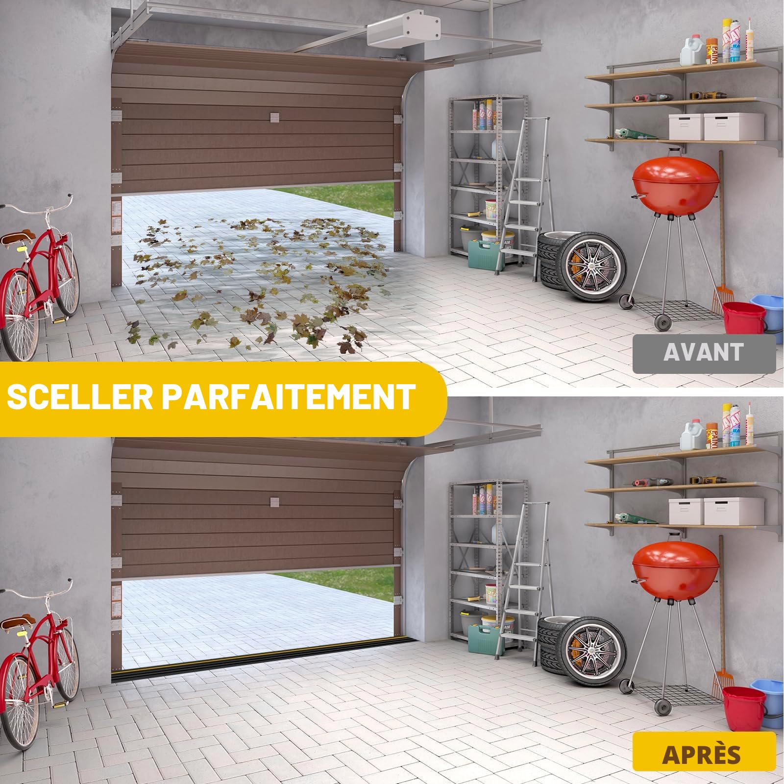 Joint de seuil de porte de garage 3M, Joint de Seuil Universelle, Joint de porte de garage Seuil d'étanchéité en caoutchouc pour les bas de porte basulante ou standard (Noir, 80mmx14mmx3m)