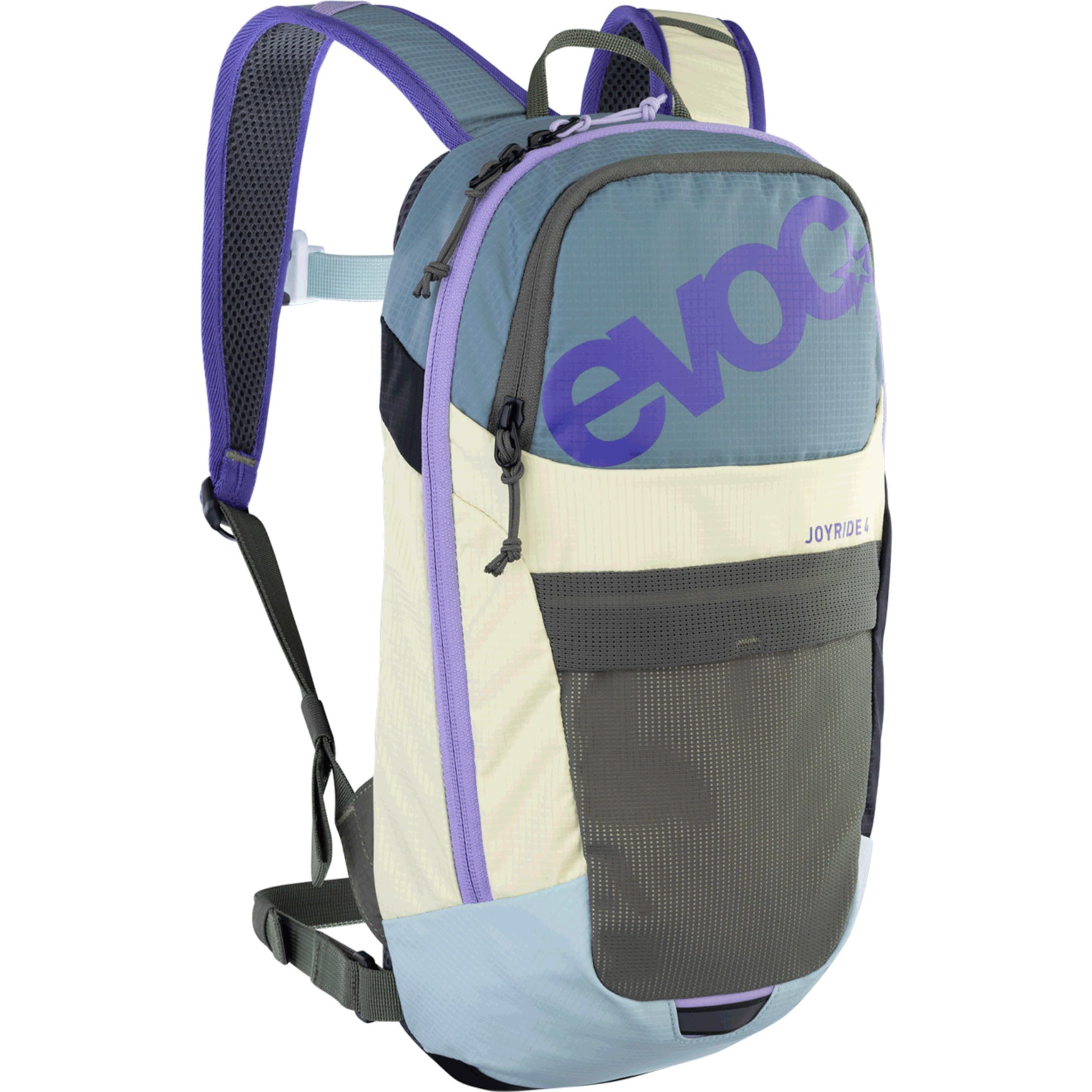EVOC JOYRIDE 4 Sac à dos pour enfants (sac à dos léger pour jeunes cyclistes : intérieur, ceinture lombaire amovible, avec compartiment pour poche à eau), Steel-​Lemonade-​Mint