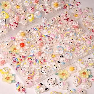 80pcs Slime Charms Cute Set, Mixed Junk Case Charms Resin Flat Back Jelly Embellishments, for Phone Junk Cases,Crafting Scrapbooking & DIY Decoration (White)