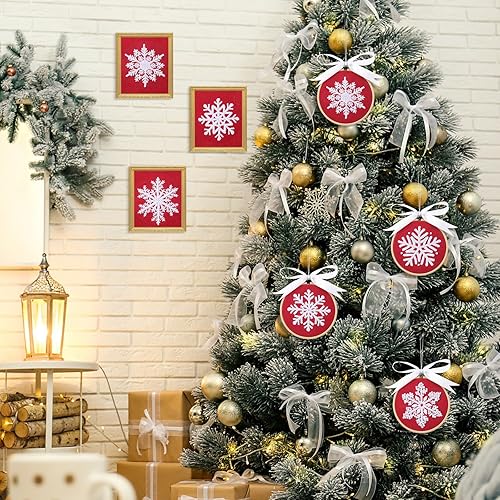 Miniatura 7 de Juego de 6 juegos de bordado de invierno para principiantes, copos de nieve, cruz de Navidad, kit de punto de aguja con patrones, instrucciones,