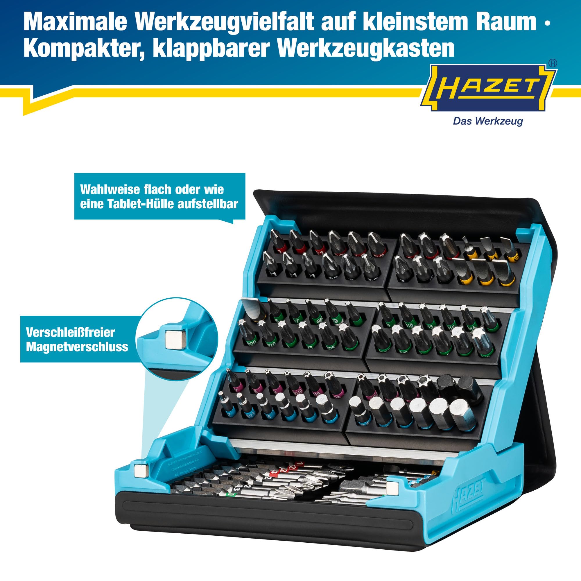 HAZET Smartcase Bit-Satz 2200SC-3 I 96-teilig, Antrieb: Sechskant 6,3 (1/4 Zoll), maximal viele Werkzeuge auf kleinstem Raum für beste Übersicht I klappbarer Werkzeug-Satz Made in Germany
