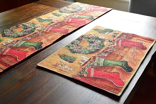 Miniatura 4 de Tache - Medias de Navidad clásicas de color rojo, naranja y marrón, camino de mesa de 13 x 72 pulgadas