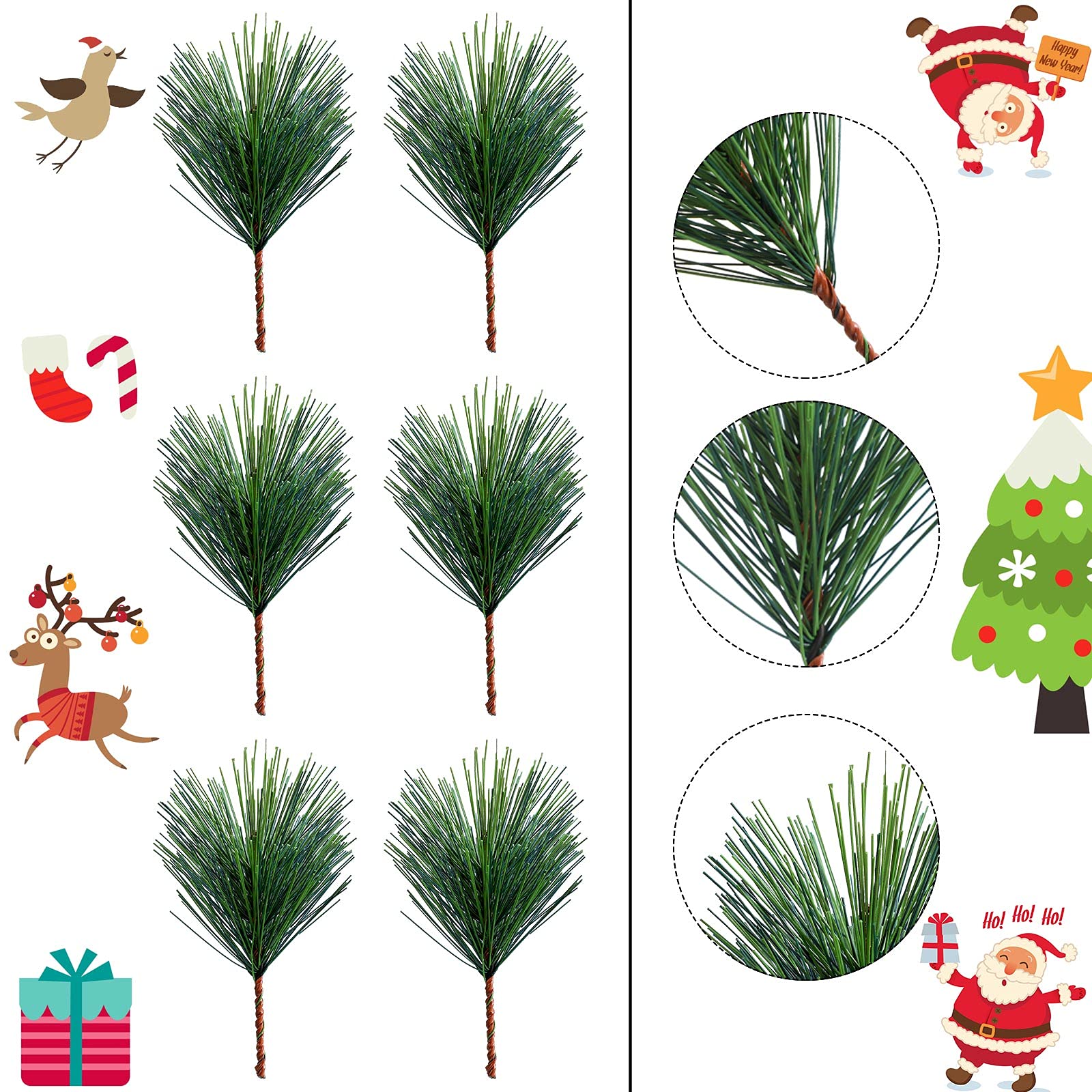 Künstliche Tannennadeln, Zweige, 9,9 x 7,9 cm, kleine Tannenzweige, Stiele für Grünpflanzen, Tannennadeln, künstliche Grüntannen-Picks für Weihnachten, Girlande, Kranz, Urlaub, Gartendekoration