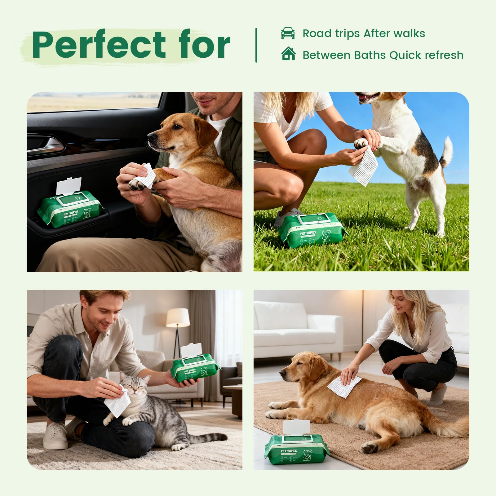 Lot de 400 lingettes non parfumées pour pattes et fesses - Grandes lingettes épaisses pour chiot - Pour le visage et le corps - Lingettes de nettoyage désodorisantes pour chat - Nettoyage des poils et
