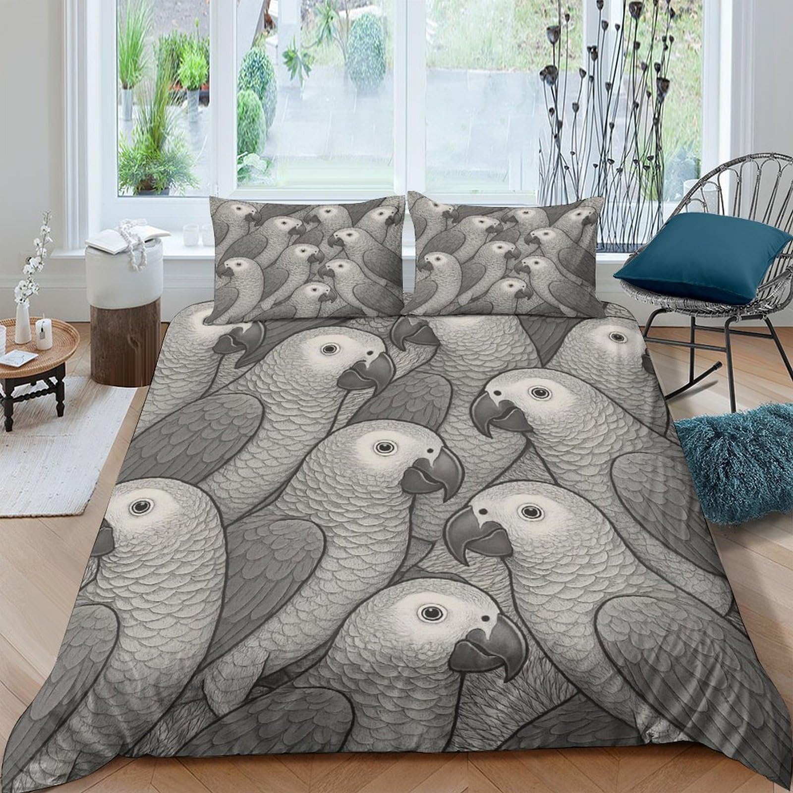 Ctjqhvkz Style-5 3D Printed Grey Parrot Fitted Sheet Microfiber Soft Decorative Bird Bed Cover For Bedroom Guest Room Dorm Mattress Protection Single（135X200cm）