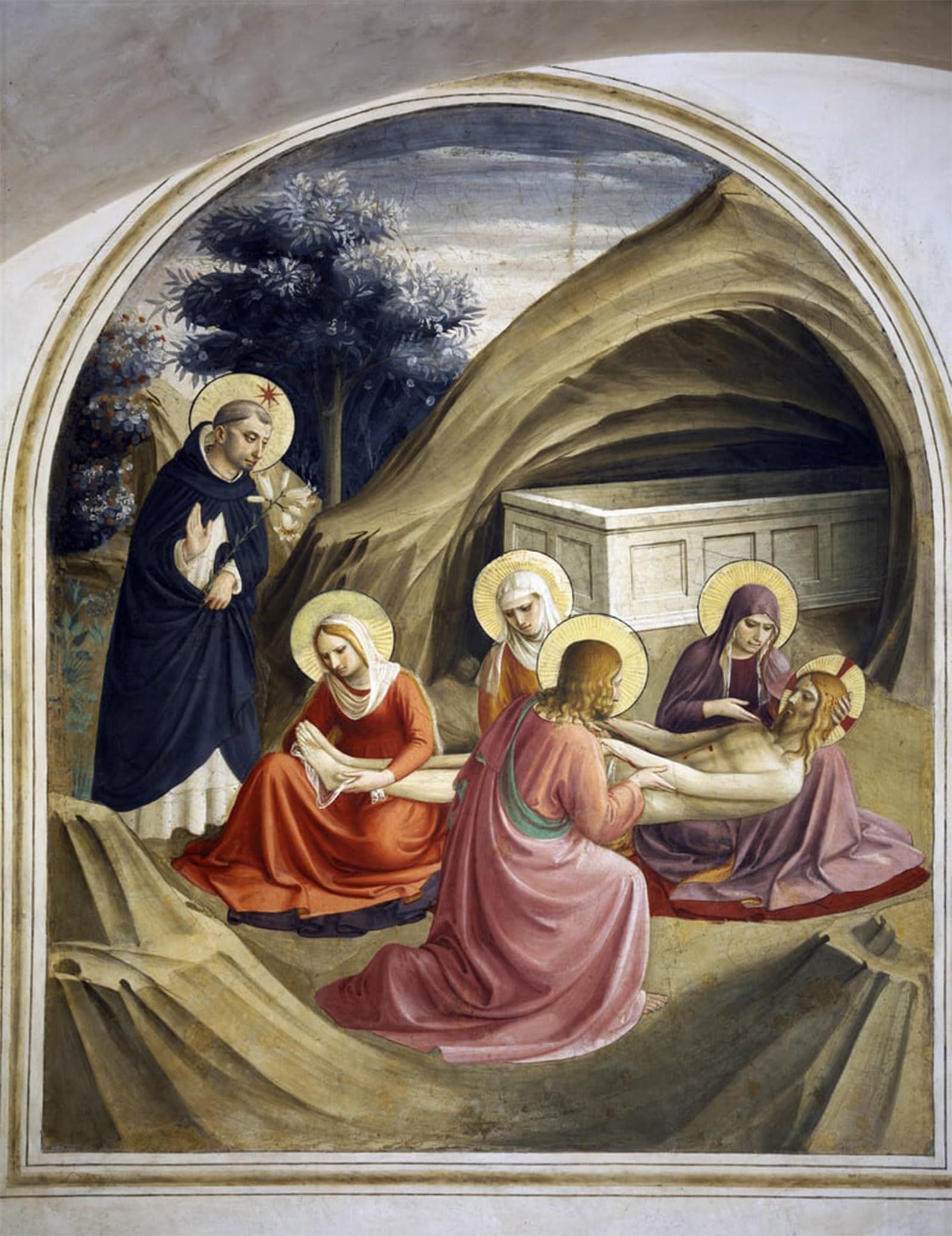 ARTXLXXBN Famous Painting Canvas Artwork Graffiti Print Lamentation Over the Body of Christ with St Dominic by Fra Angelico Portrait Canvas Image for Home Decor 60x90cm