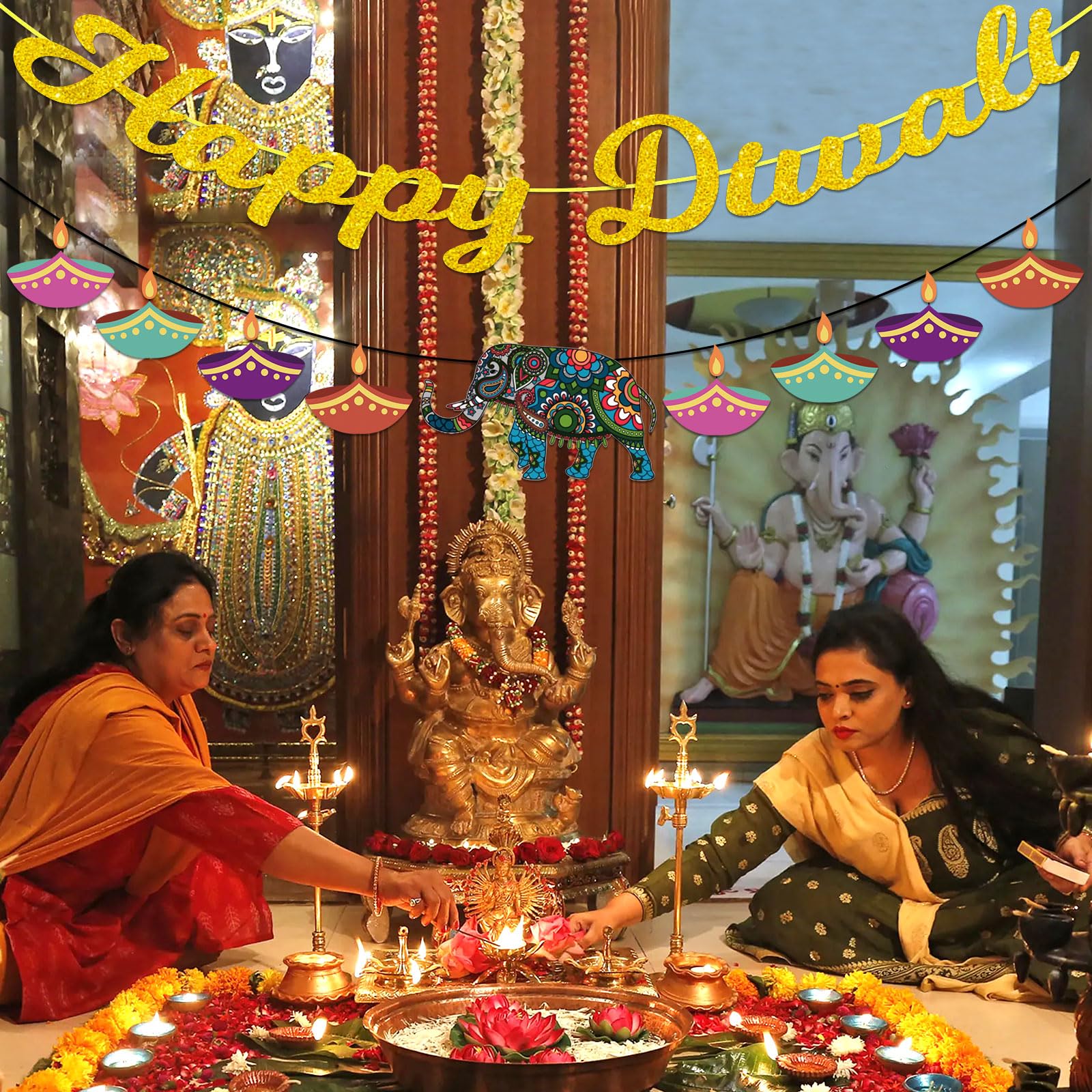 YIAJIA Happy Diwali Banner - Indian Festival of Lights Party Decor, Multicolor, Small - Image 4
