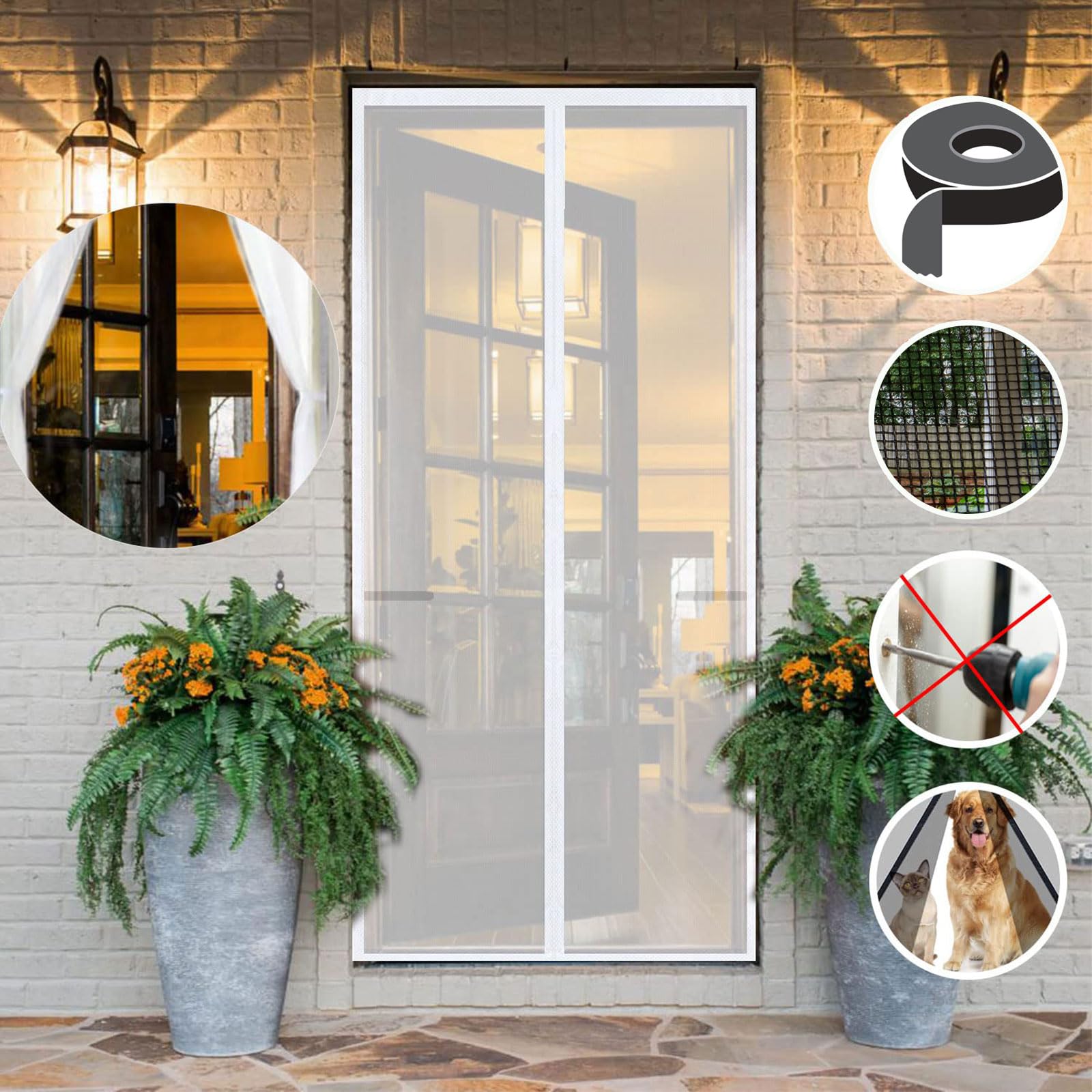 Risareyi Mosquitera Puerta Magnética 150x210cm en Fibra de Vidrio, Blanco - Cortina Mosquitera Puerta Exterior con Imanes, Transpirables, Antimosquitos, para Balcon Patio Corredera - 2