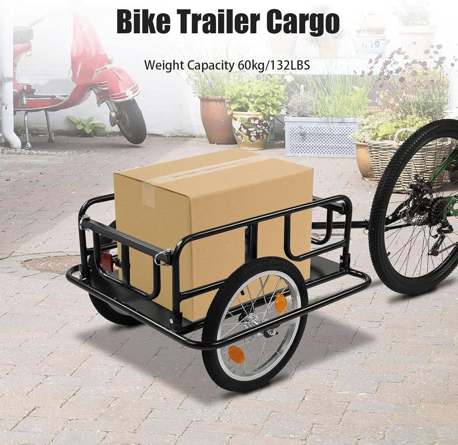 16in Bike Cargo Trailer W/Universal Hitch - 60kg Load Capacity, Foldable - Heavy Duty Bicycle Trailer Cargo, for Carrying Stuff