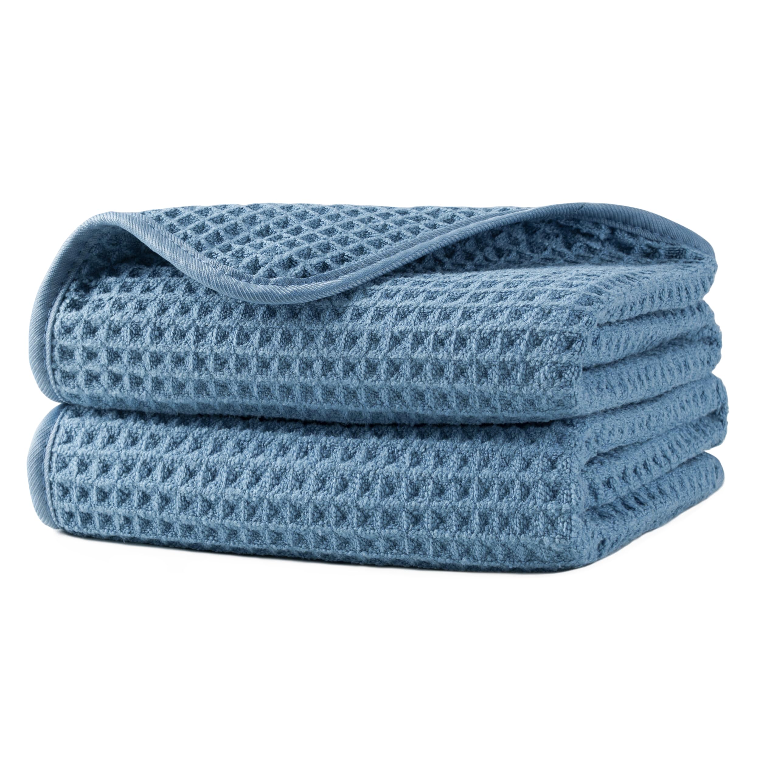 Microfiber Waffle Hand Towels, 2 Pieces, Soft, Absorbent, Fast Drying, Lint Free (Blue)