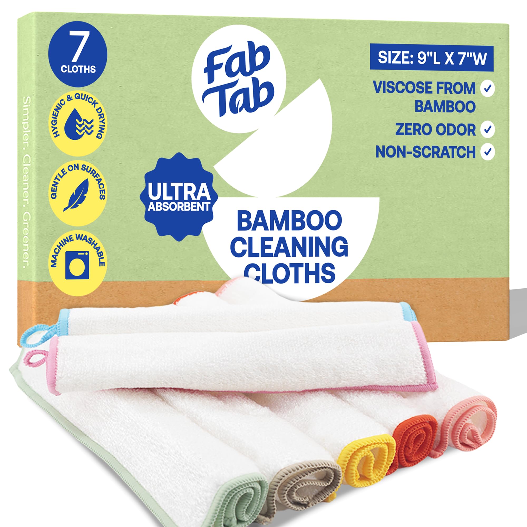 Fab Tab Viscose Made from Bamboo Cleaning Cloths Ultra Absorbent Reusable Kitchen Cloths Quick Drying Non-Scratch Color Coded