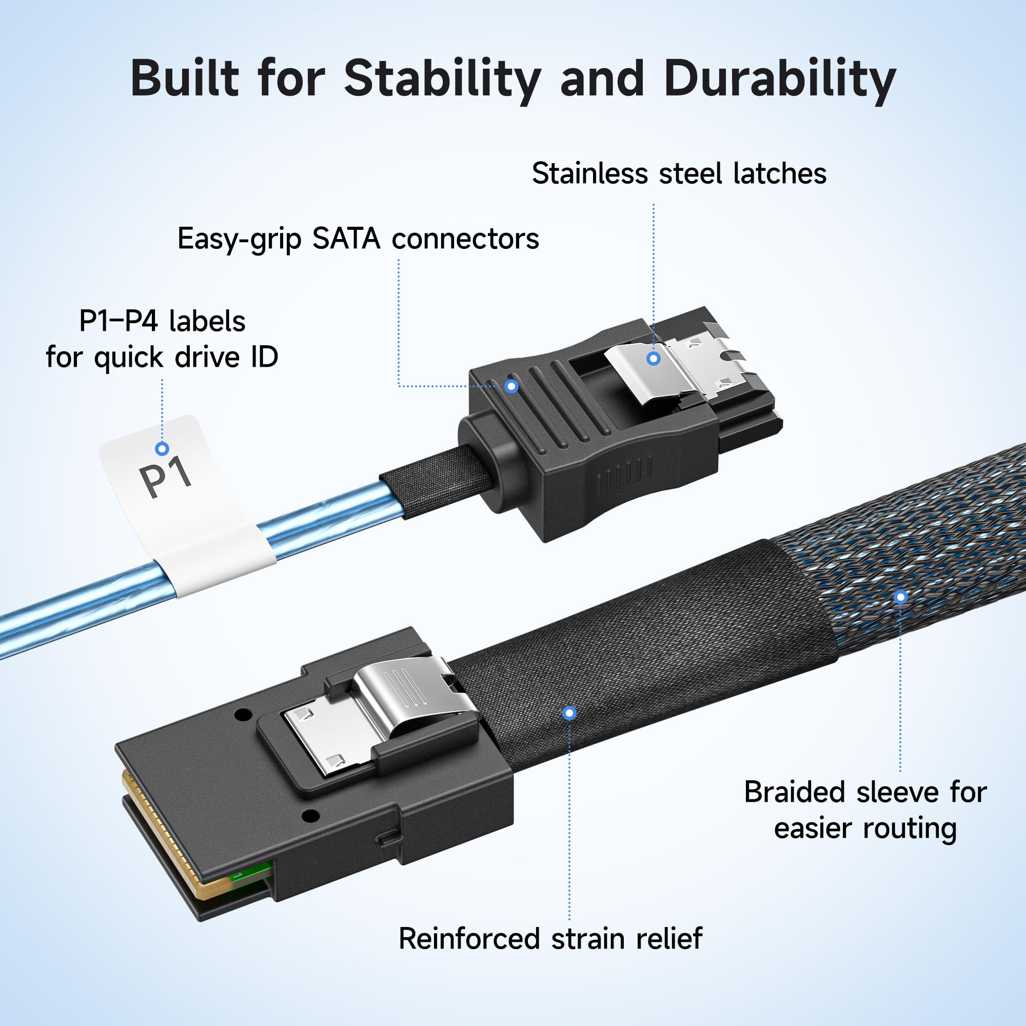 Cable Matters Kabel Mini SAS SFF-8087 do 4x SATA, 1 m | Wewnętrzny kabel rozdzielający 6 Gbps do pamięci masowej