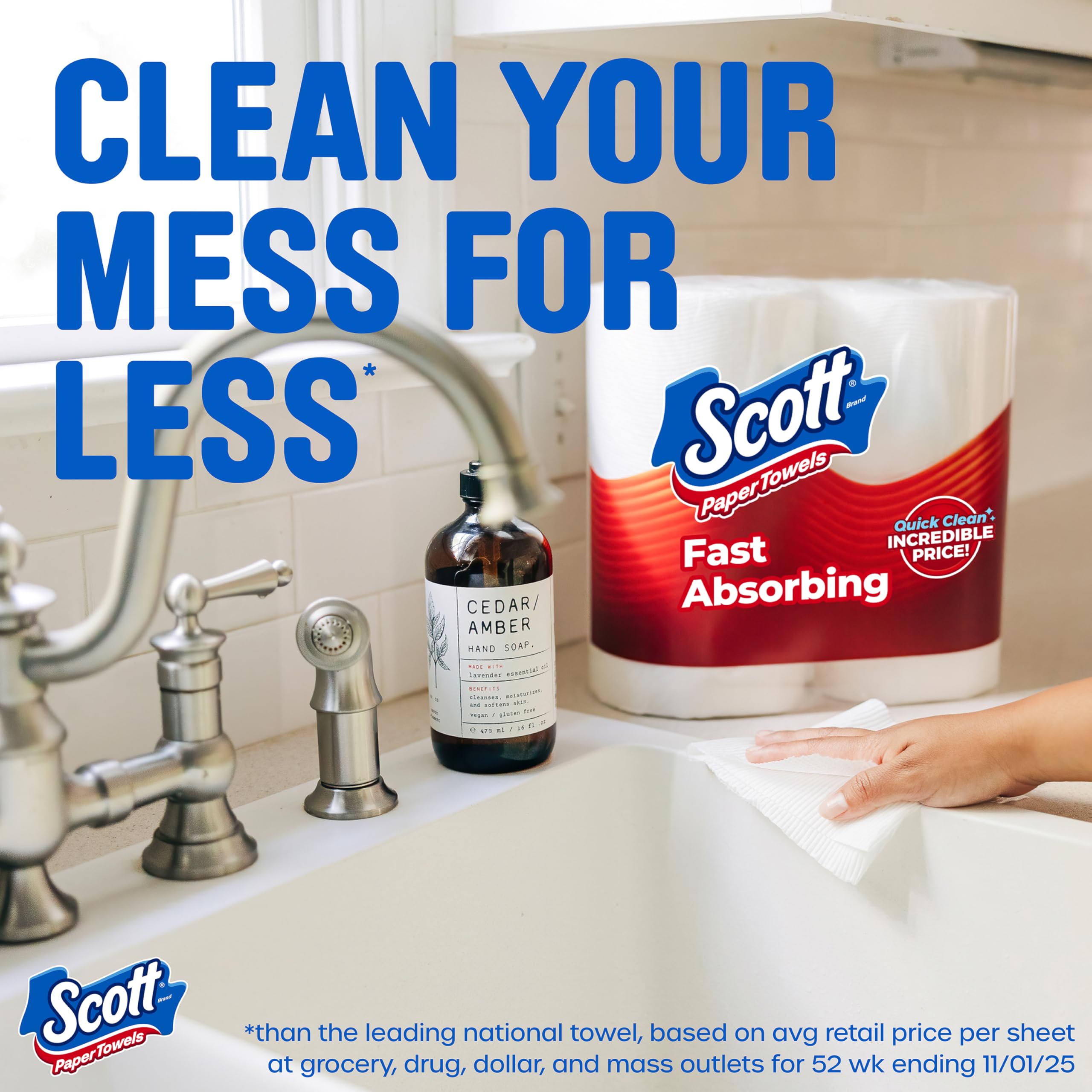 Scott Paper Towels, Choose-A-Sheet, 6 Double Rolls = 12 Regular Rolls (108 Sheets Per Roll)