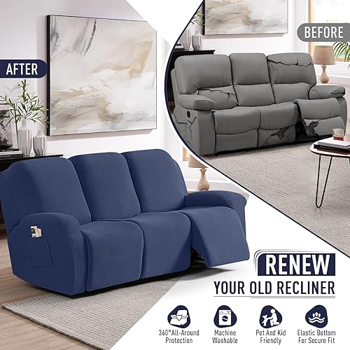 Miniatura 117 de TAOCOCO Fundas para sofá reclinable, 8 piezas, fundas elásticas para sofá grande de 3 asientos, fundas reclinables, protector de muebles con patrón