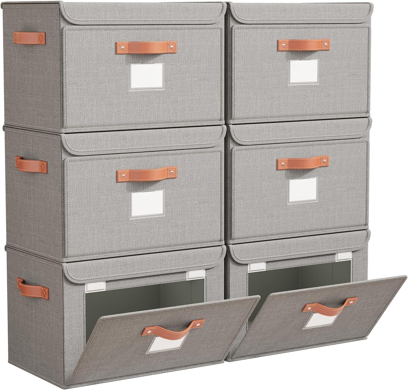 Tuza 6 Pack Storage Bins with Lids, Large Closet Storage Bins with Handles, Stackable Decorative Storage Boxes for Shelves Under Bed, Clothes Blankets Sweater Storage