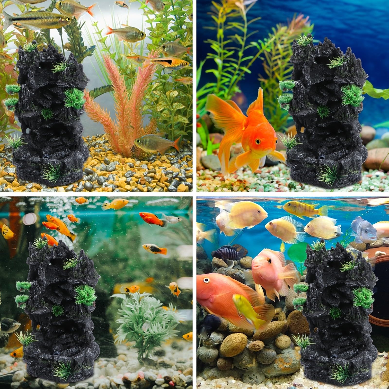 Ciieeo Adorno de Acuario de Resina Cascada de Arena Movediza Negra