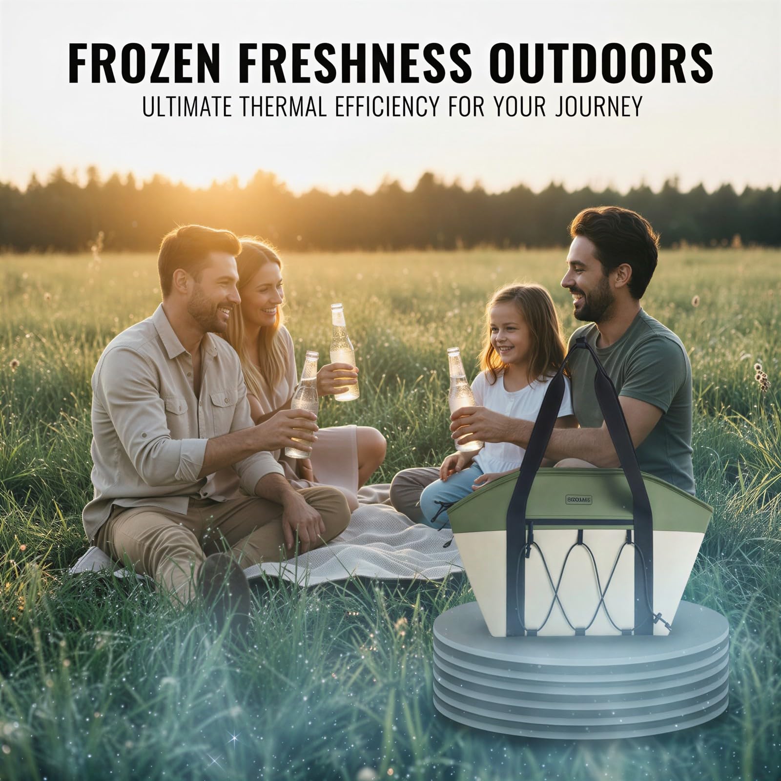 Sac isotherme vert et beige, grande capacité 28 L en toile Oxford, sac réfrigérant avec larges sangles, poignée renforcée, pour pique-nique, camping, plage, voyage, conservation des aliments