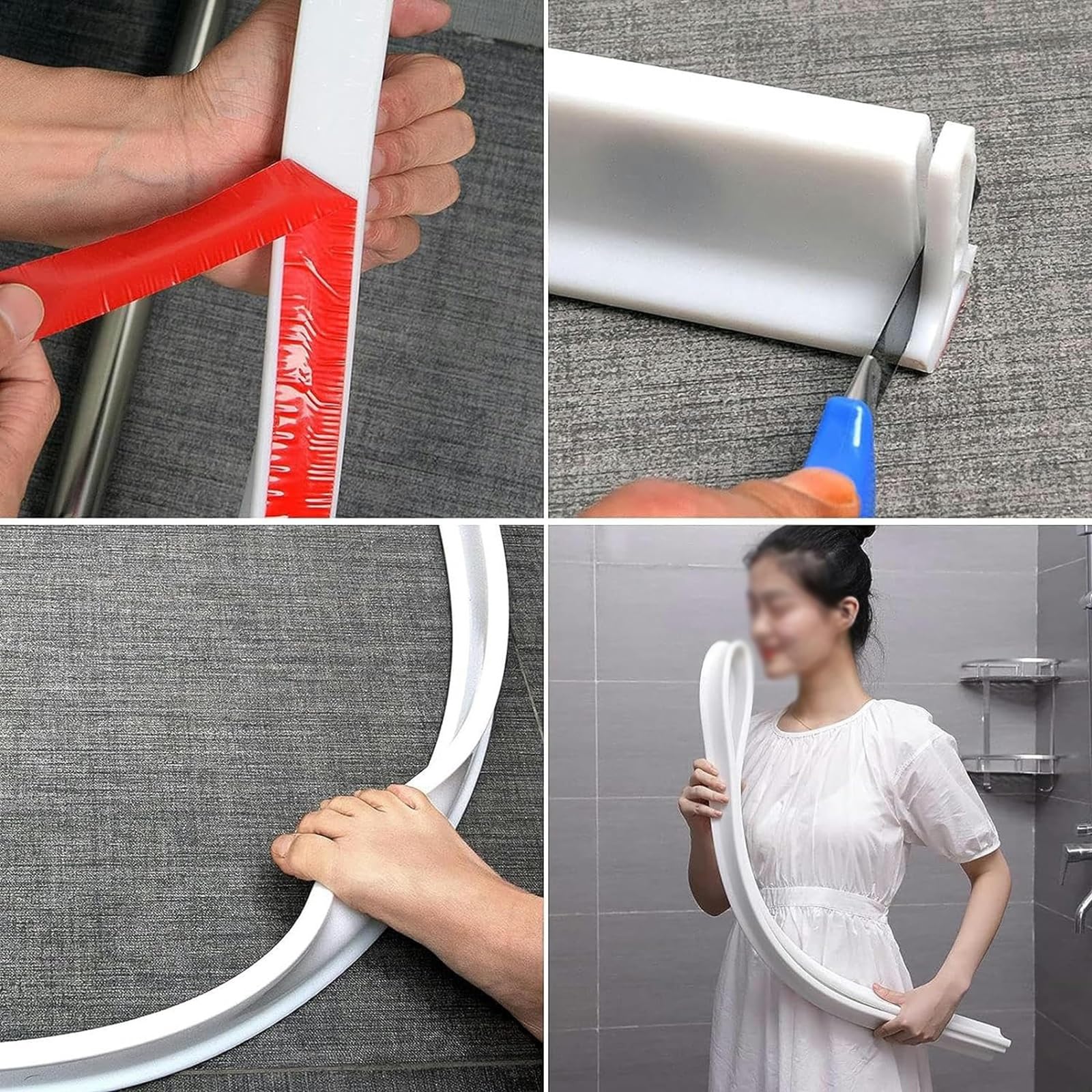 Guarnizione per porta dello schermo della doccia, guarnizione autoadesiva per pavimento della doccia che blocca il tappo dell'acqua, per striscia di tenuta della soglia di protezione dell'acqua della