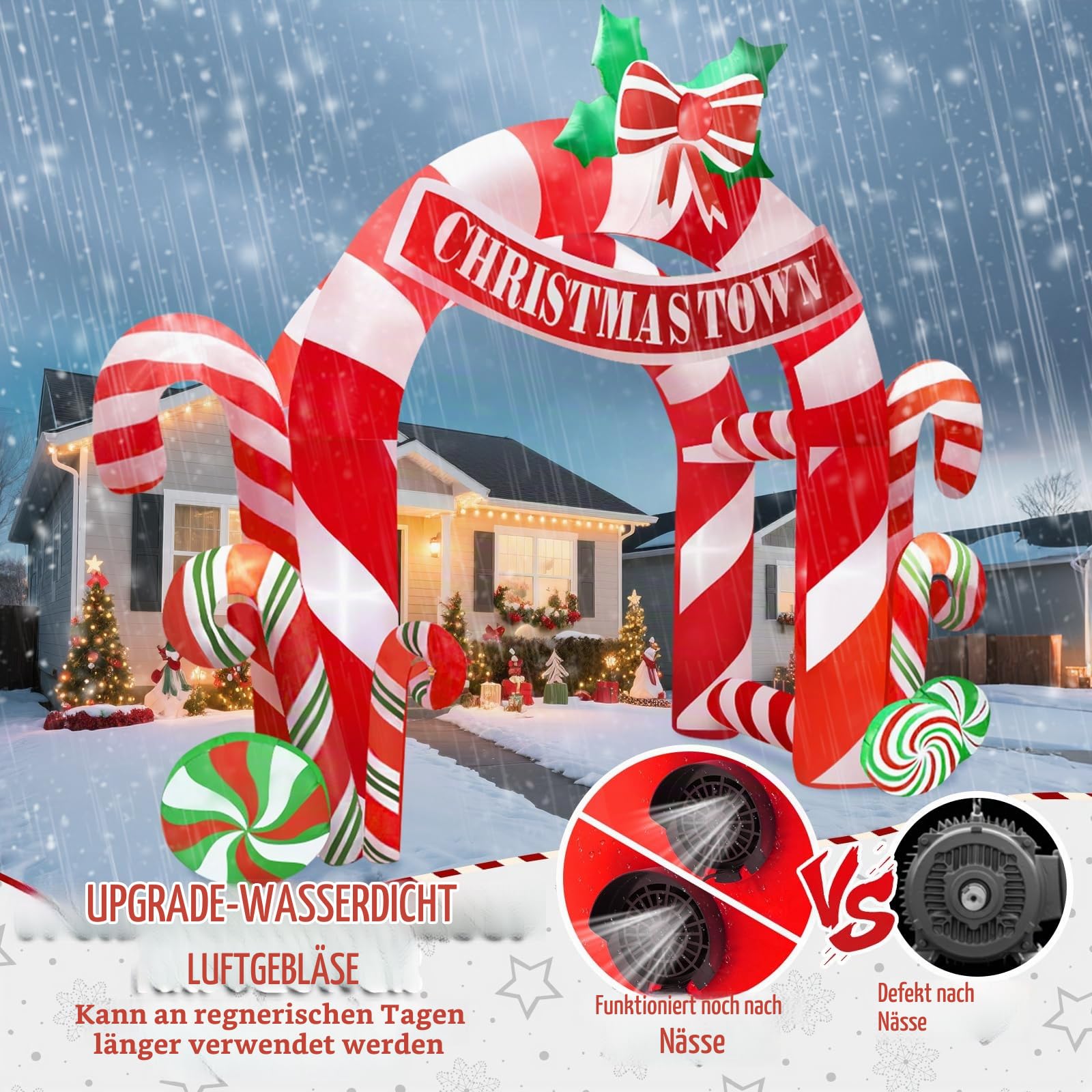 Kalolary 13FT Aufblasbare Weihnachtsdekoration mit LED Beleuchtung | Große Weihnachtsfigur für Innen & Außen, Weihnachtsschmuck für Garten & Haus (Süßigkeiten Doppelbogen)