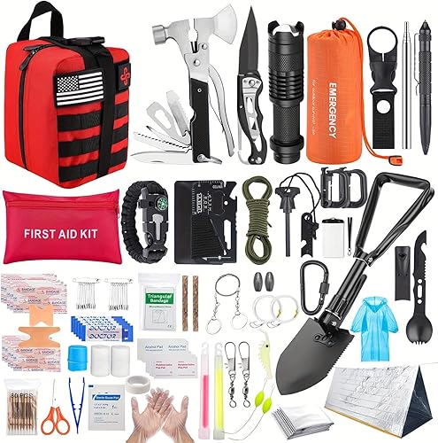 Kit de supervivencia, 252 piezas de equipo de supervivencia con bolsa compatible con sistema Molle y tienda de emergencia, kit de emergencia para
