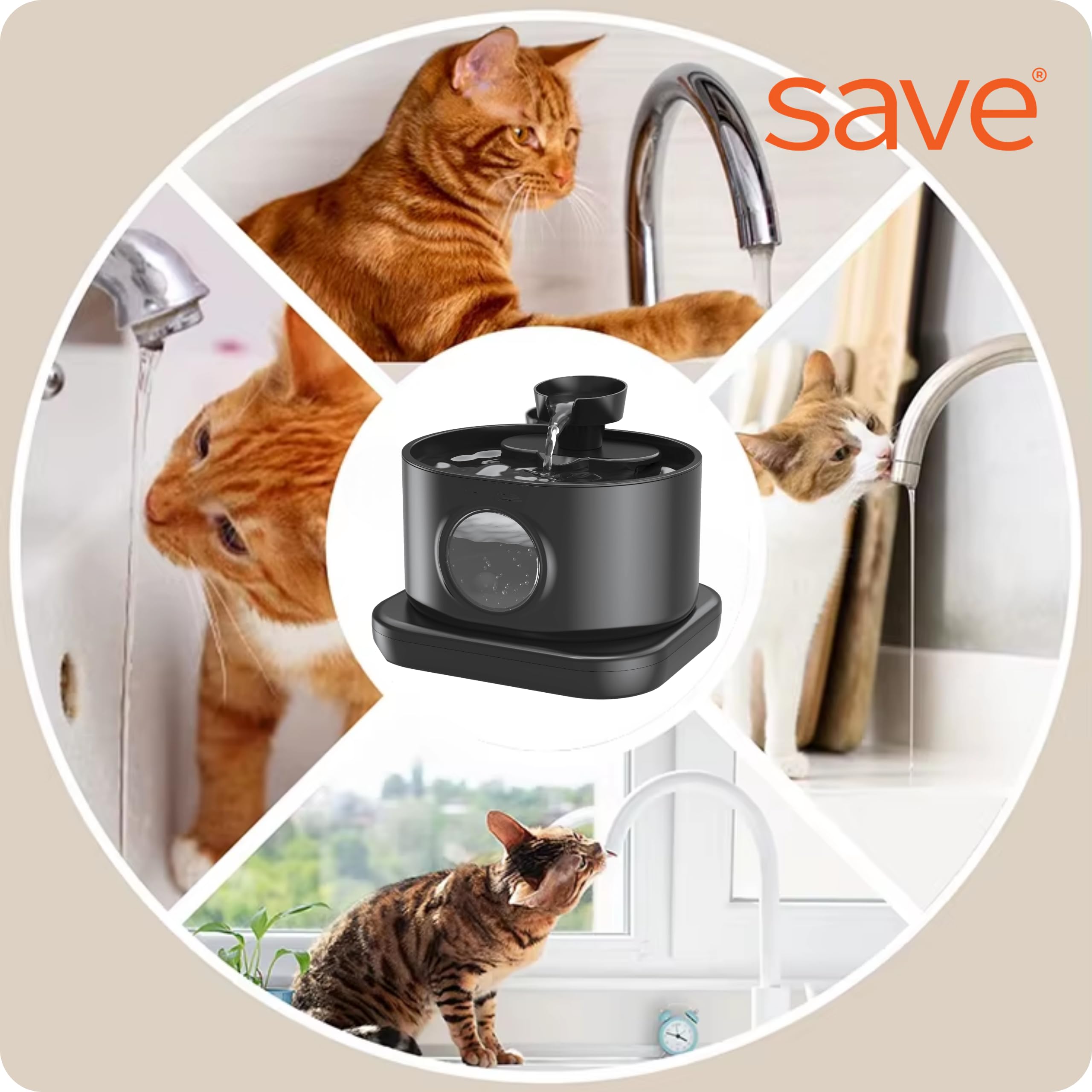 SAVE Fuente de agua automática para gatos y perros con capacidad de 2,8 l y sensor de movimiento, batería de 5200 mAh, filtro de carbón activo, fuente silenciosa para mascotas, USB-Tr