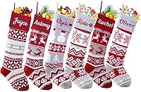 Vista 10 de Dreamdecor - Medias de Navidad personalizadas con nombre y monogramas, medias familiares de 18 pulgadas con placa de cuero para niños, 1 paquete