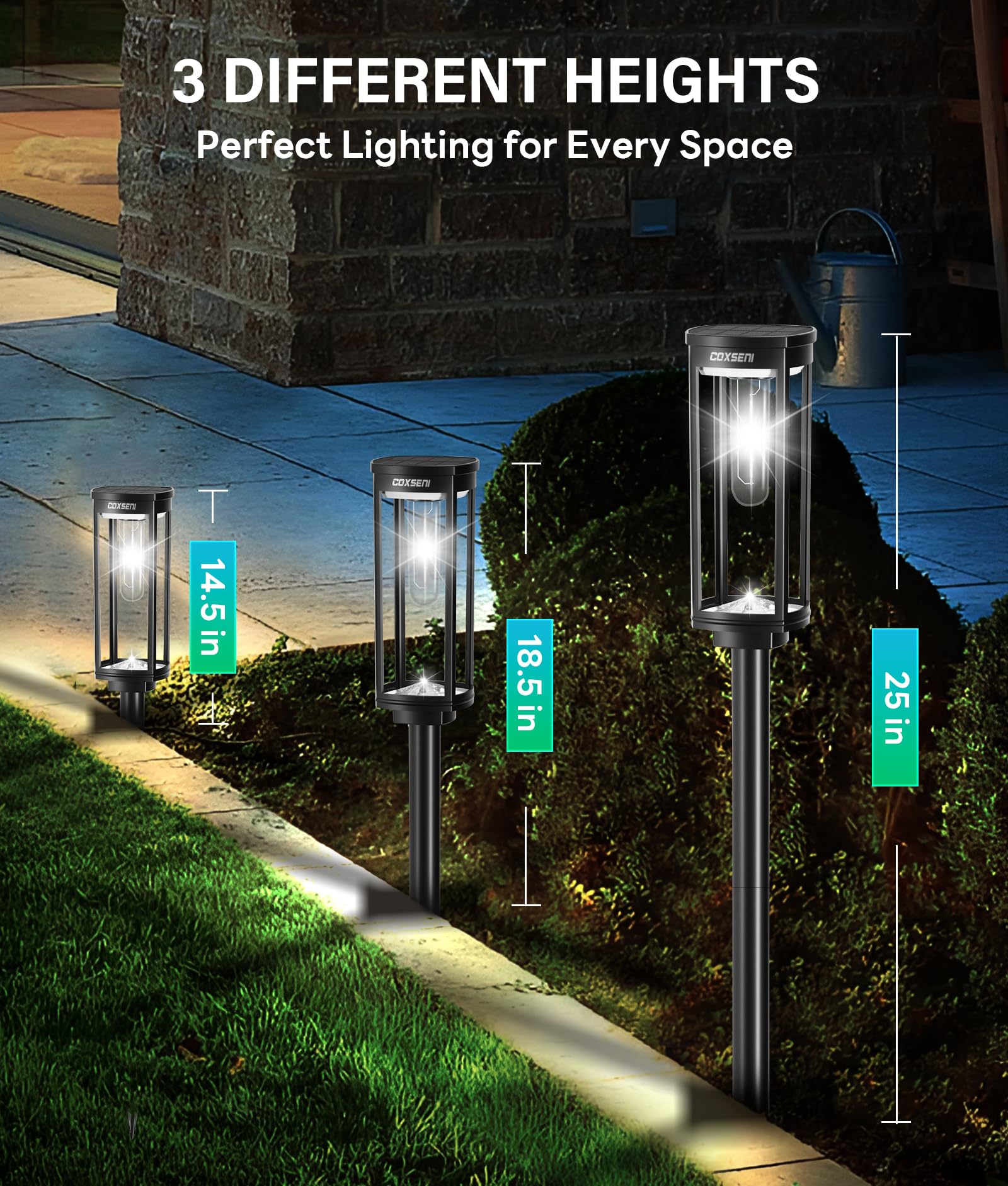 COXSENI Confezione da 6 luci solari per strada all'aperto, luci solari luminose per strada all'aperto, impermeabili, luce di paesaggio alimentata ad energia solare per passerella, ingresso,