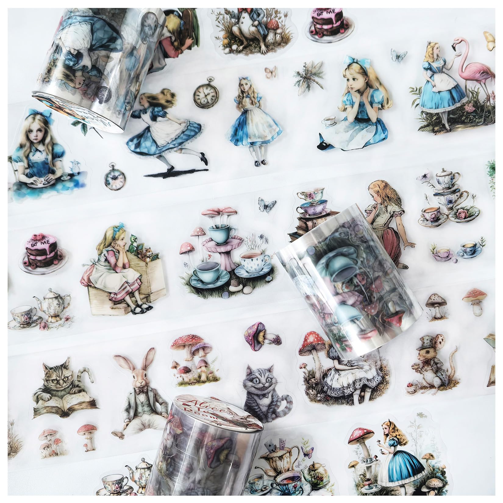 PET Washi Tape Scrapbook Sticker Set,Ta Merry 3 Rolls Alice Themed Aesthetic Scrapbooking Stickers for Planners,Aged Writing Paper,Junk Journaling Supplies(Alice 1)