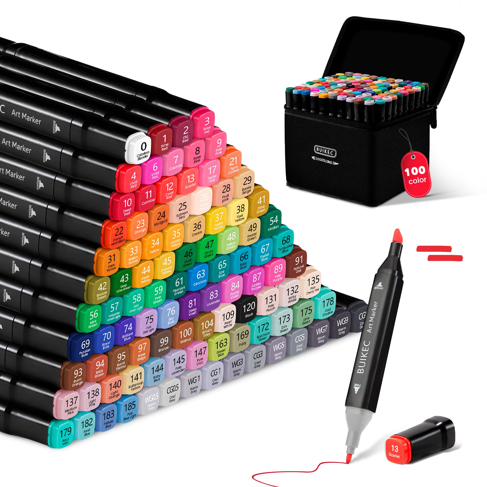 Rotuladors Alcohol 100 Colores, Secado Rápido, Colores Intensos y Duraderos, Twinmarkers de Dos Puntos para Colorear, Arte, Esbozo y Escritura para Adultos, con Base y Bolsa de Almacenamiento