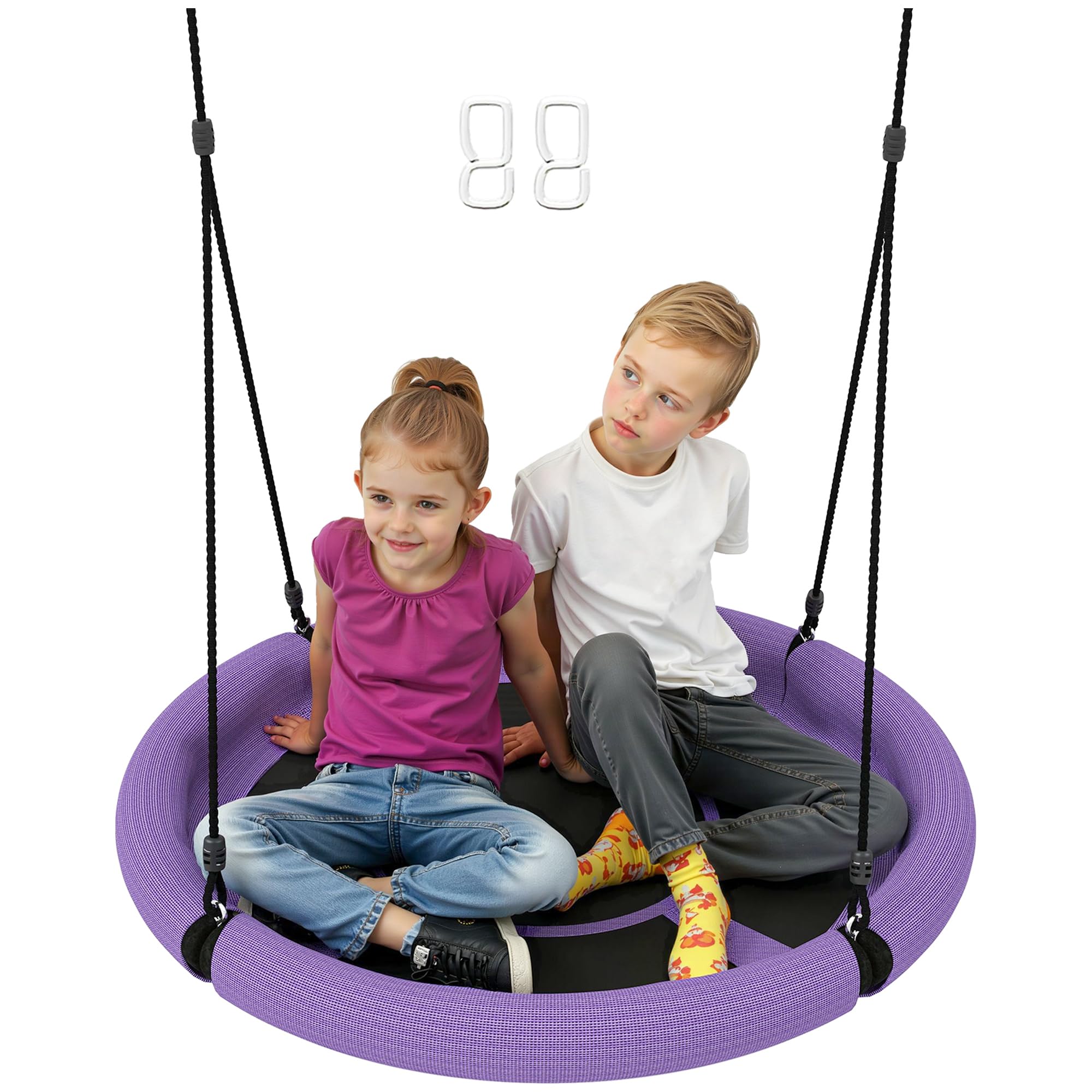 AIYAPLAY Nest Swing Seat for Kids, 100cm Diameter Tree Swing Set w/Height Adjustable Hanging Ropes, for Outdoor, Playground, Garden, Purple