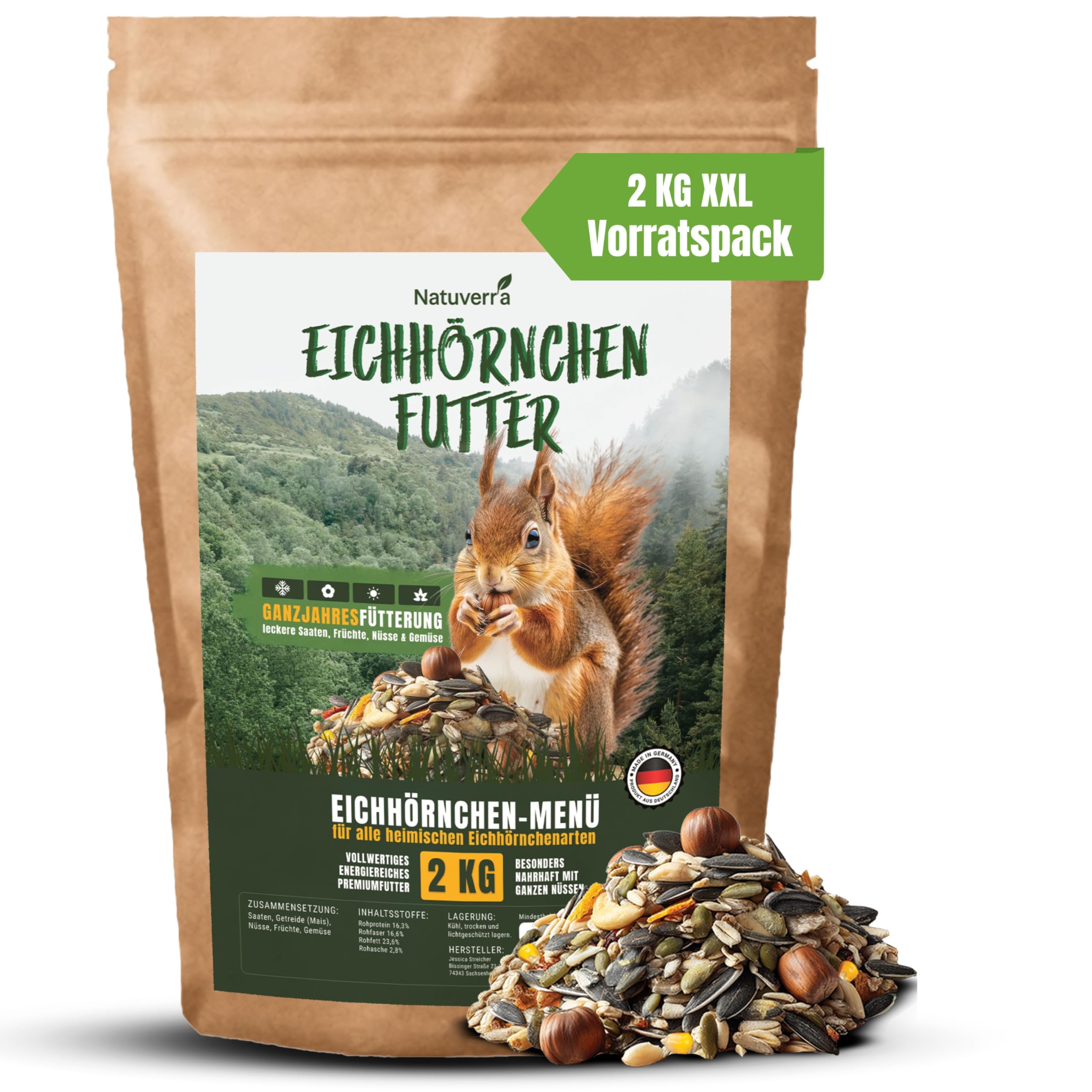 Menú de ardilla de 2 kg, mezcla premium de semillas, cereales, frutos secos, frutas y verduras, rica en proteínas y energía, alimento para todo el año para ardillas y ardillas, resellable