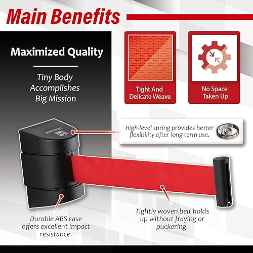 Miniatura 3 de DuraSteel Barrera retráctil para cinturón de montaje en pared, cinturón de seguridad rojo de 6.5 pies en carcasa negra resistente, Guardian 2.0 para