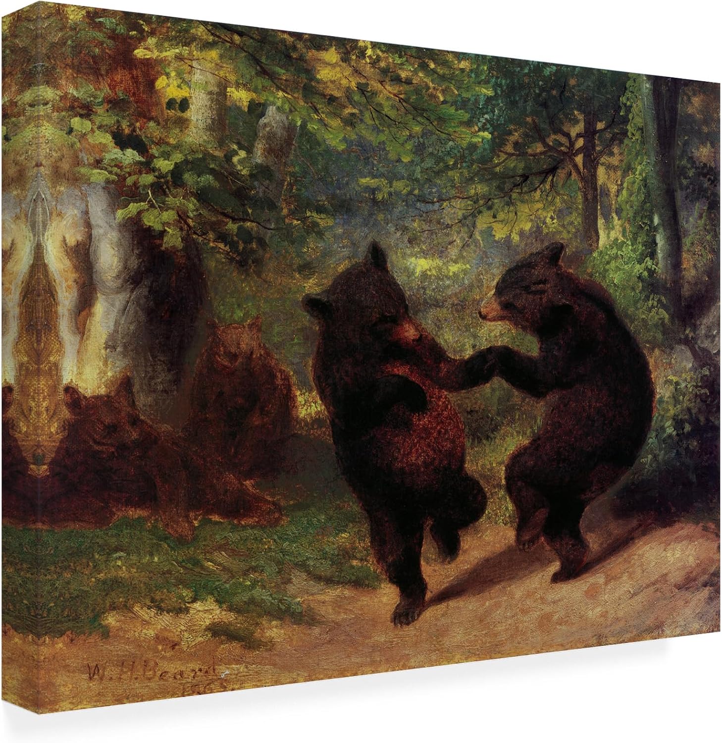 Wrapped Canvas Wall Art - Masters Collection 'Dancing Bears' Wall Art for Living Room, Bedroom, or Office Décor - 14x19