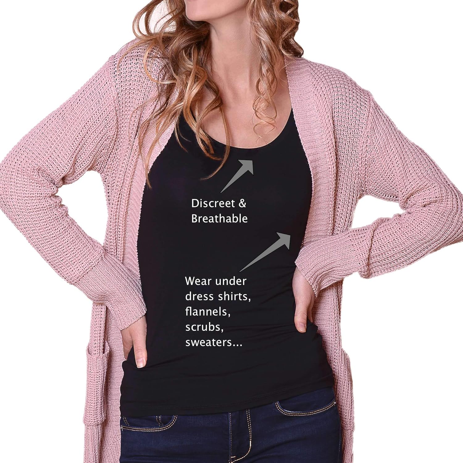 Sweatproof Undershirt for Women, Scoop Neck, Black, Armpit Sweat Pads, Stops Underarm Sweat, Sweat Proof Undergarment - Image 4