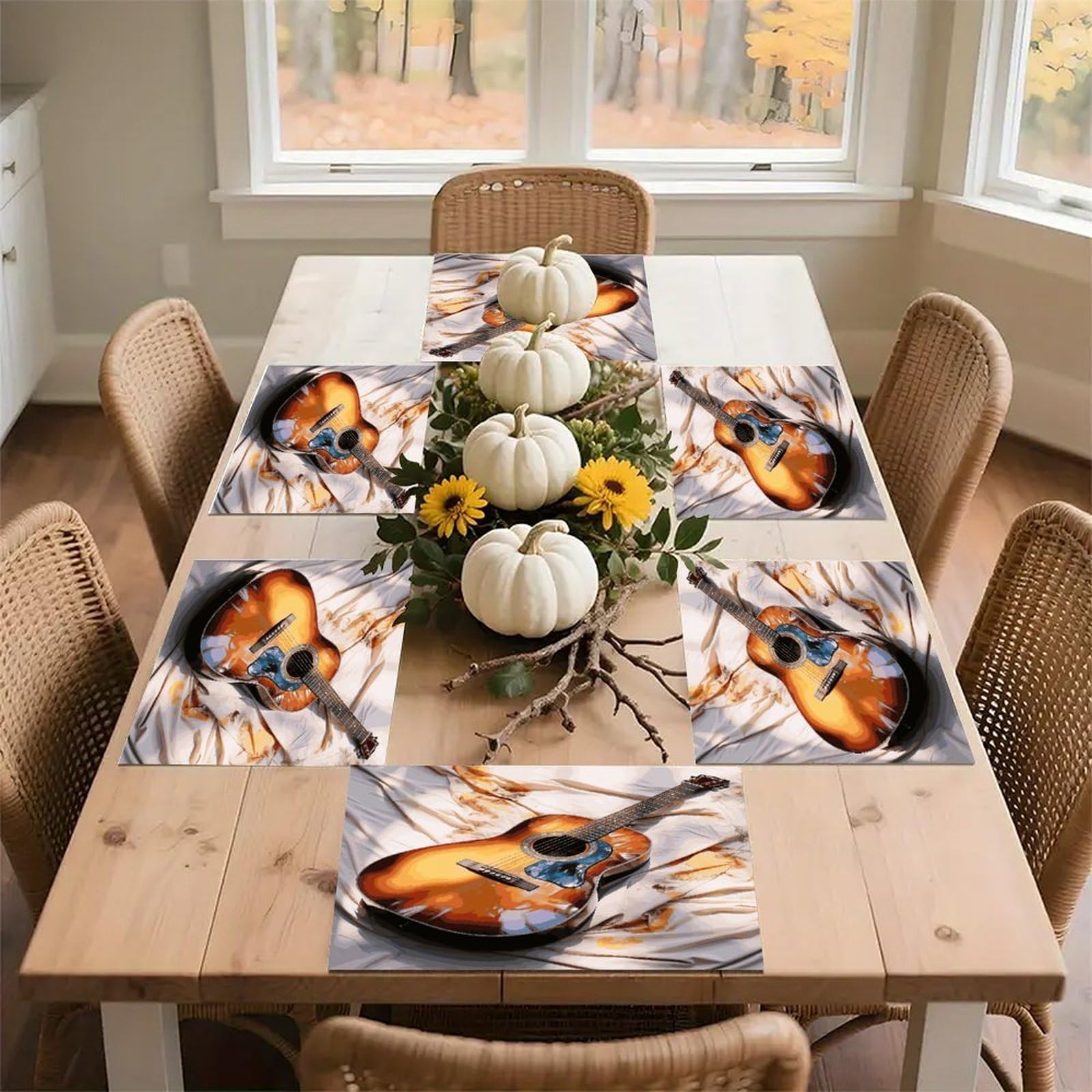 Watercolor Acoustic Guitar Placemats Non-Slip Heat Resistant Table Mats Flax Washable Cloth Place Mats Easy to Clean Premium Placemat for Kitchen Dining Table Decor Party Outdoor