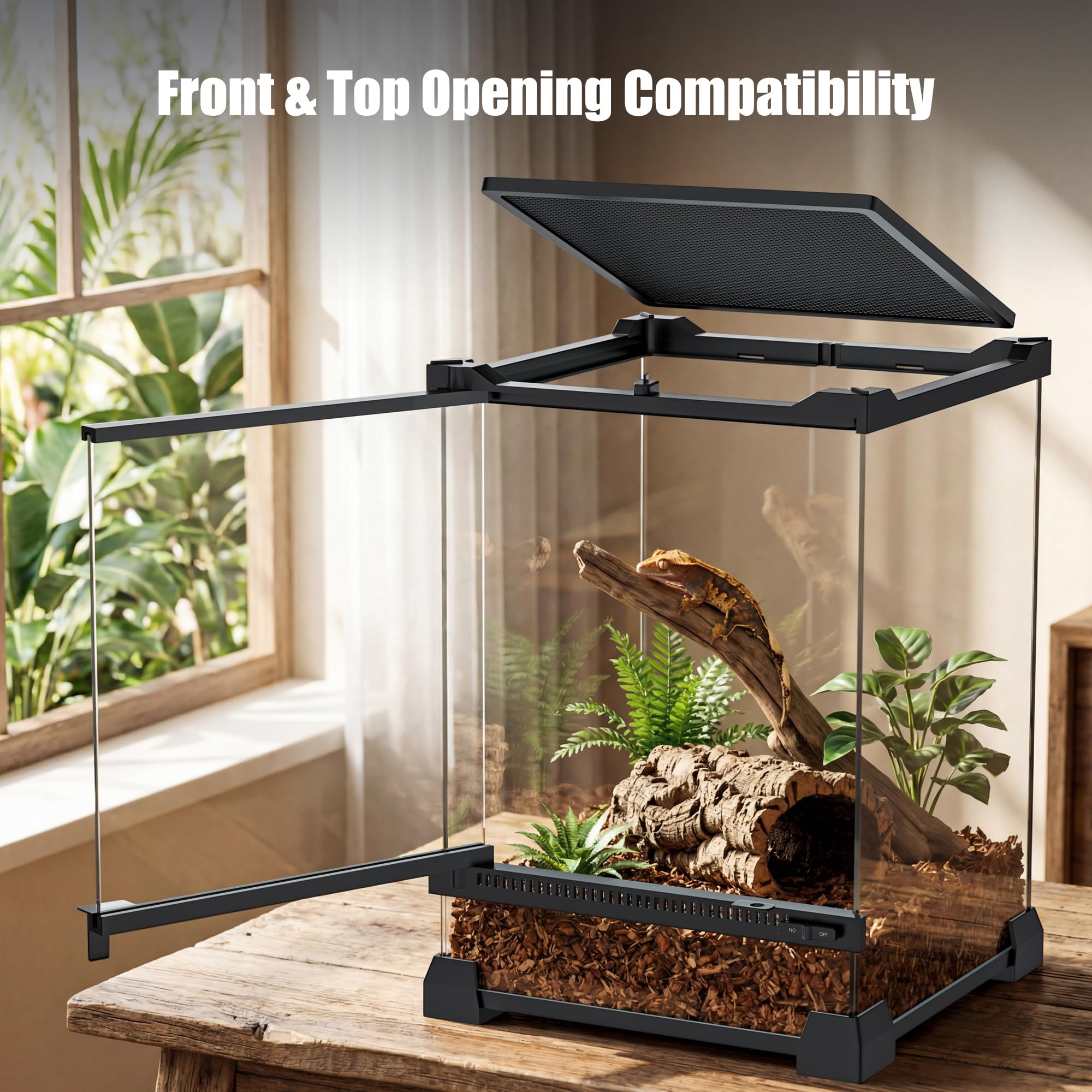 Recinto de vidrio para reptiles, tanque de geco arbóreo de 6 galones de alto, 10 x 10 x 14 pulgadas, hábitat pequeño sin montaje para reptiles y anfibios que viven en árboles tropicales