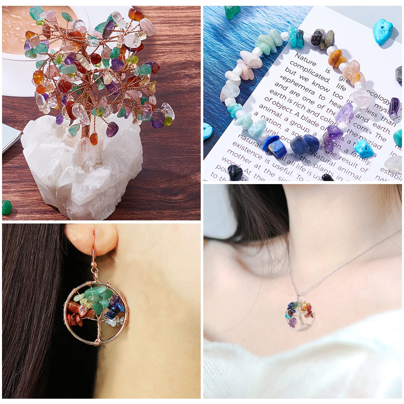 SUNNYCLUE 200 Pcs + 6mm Naturel 7 Chakra Lava Pierre Perles Rondes En Vrac Kit Entretoise Avec Cristal Cordes Pour Huile Essentielle Fabrication De Bijoux