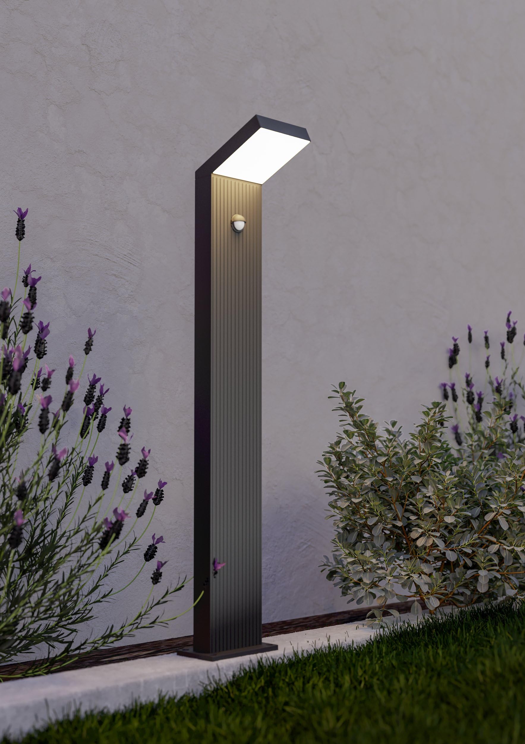 Eglo Lampada esterna LED Grottazzolina con sensore di movimento, luce | decorativa da giardino in alluminio nero, IP65, illuminazione calda, 80 cm