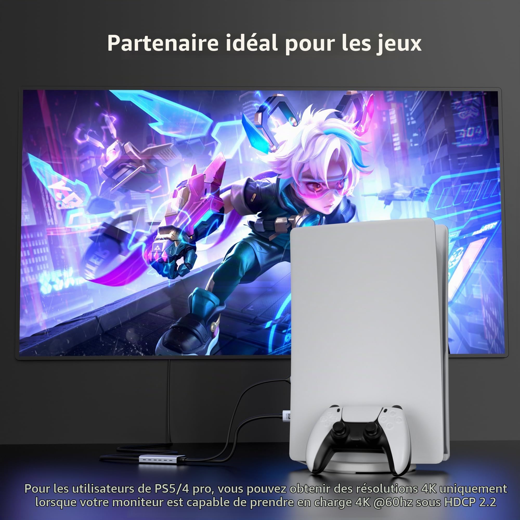Adaptateur de câble fairikabe HDMI 2.1 vers DisplayPort 1.4 4K@144Hz (1,8 m), câble actif unidirectionnel HDMI source vers moniteur DisplayPort 4K120Hz/8K, convertisseur pour ordinateur, PC, PS5, Xbox