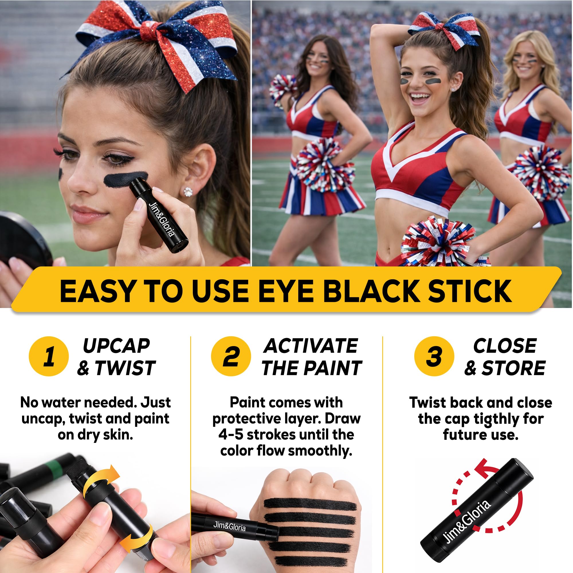 Jim&Gloria Water Resistant Under Eye Black Stick Sports Face Paint