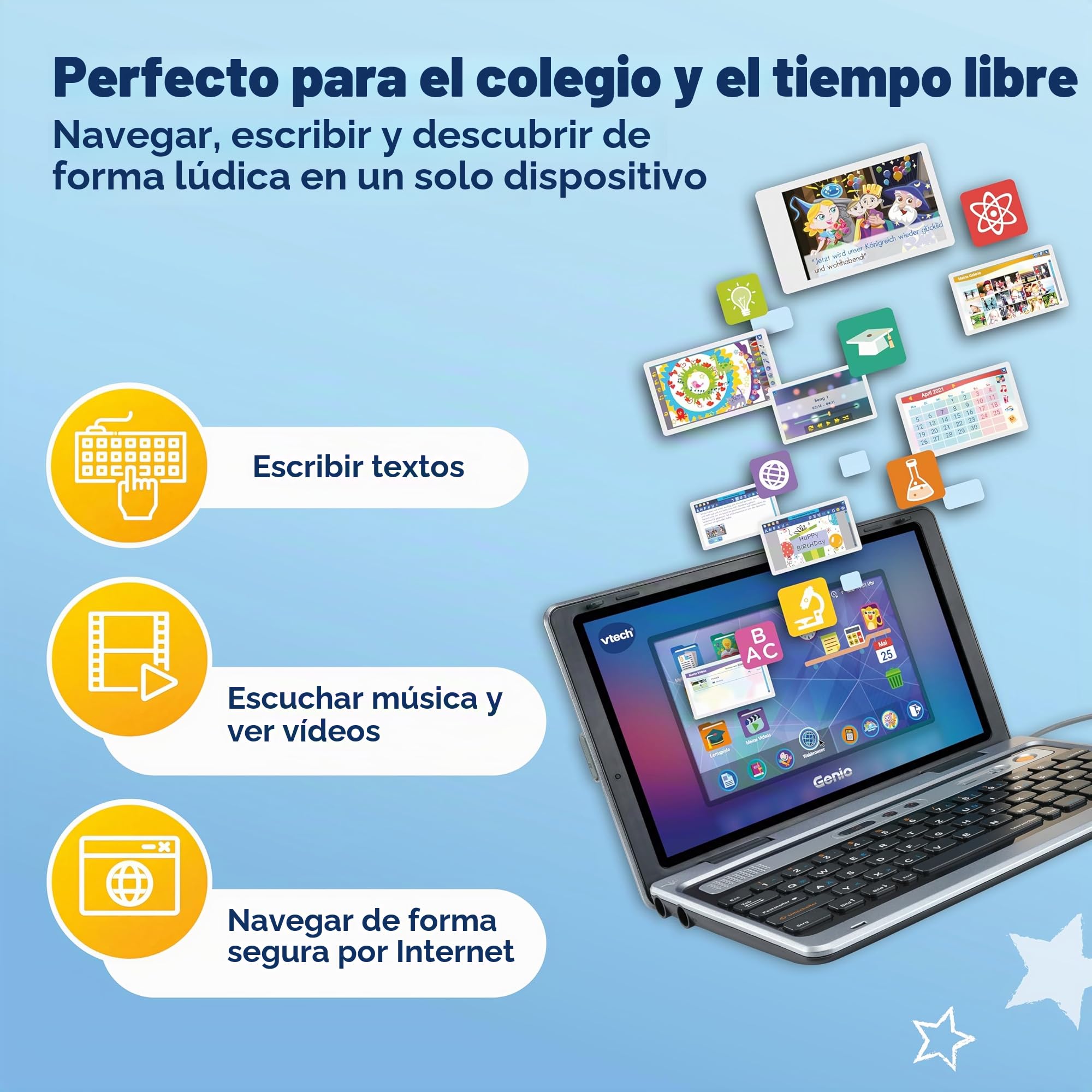 Vtech Genio - Ordenador de Aprendizaje XL con Pantalla LCD Grande de 7" con Acceso a Internet, Programa de Texto y Muchos contenidos educativos, para niños de 5 a 12 años, Version Alemana