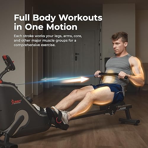 Miniatura 4 de Sunny Health & Fitness Máquina de remo abatible y plegable para el hogar con riel deslizante extendido, entrenamiento de cuerpo completo, bajo